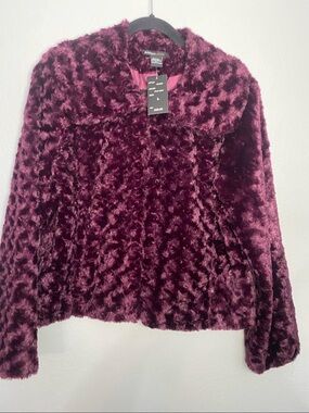 Robert Louis Plush Faux Fur Teddy Jacket - Burgundy Plum